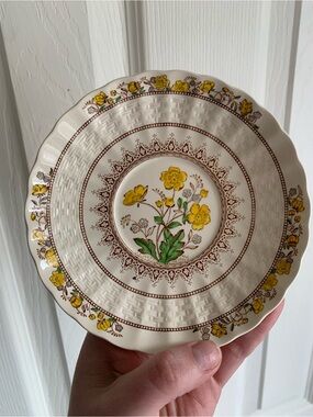Spode x8 plates England Buttercup Yellow Floral saucers boho vintage